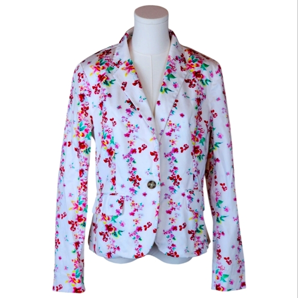 Tommy Hilfiger Floral Blazer White Single Button Jacket Tailored Size 12 - Picture 1 of 8